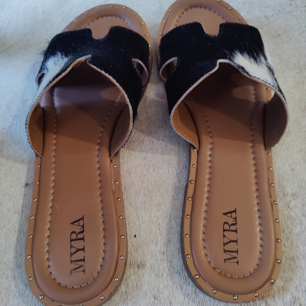 Myra  Black and White Leather Sandals